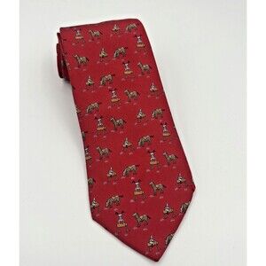 Hermes Silk Tie Horse Donkey Gymnast Dark Red Vintage Authentic Rare